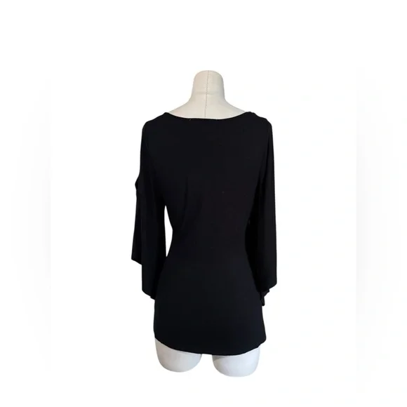 Boston proper Black Draped Surplice Top Split Bell Sleeve Blouse - Picture 5 of 7